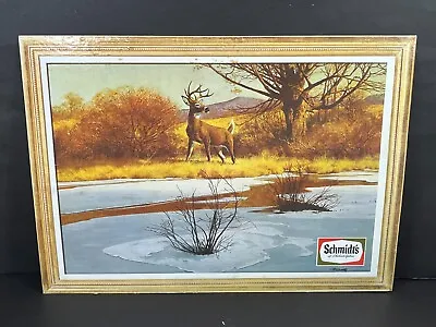 Vintage Schmidt's Beer Cardboard Bar Tavern Sign Hunting Deer Buck Scene 20x14  • $69.97
