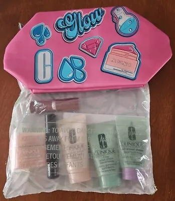 Clinique 7 Piece Travel  Makeup Moisturizing Skincare Samples Gift Set Pink Bag • $17.99