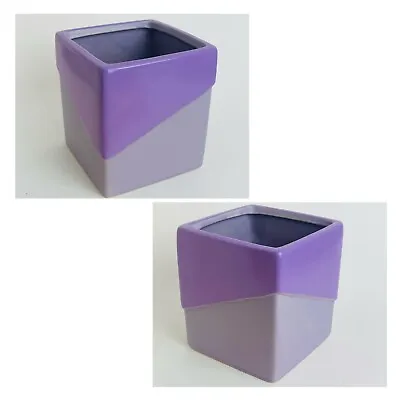 Lot Of 2 Love Squared Teleflora Flower Holder Ceramic Vase Purple 5” Cube- • $28.88