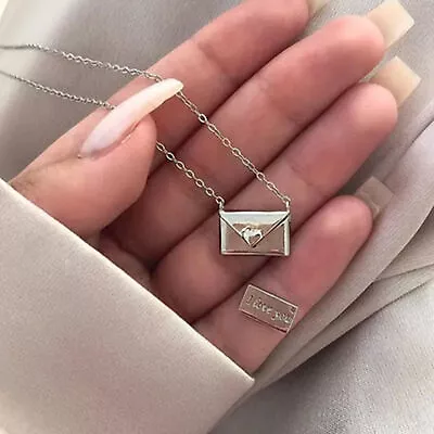 I Love You Envelope Locket Necklace Letter Pendant Jewelry Charm Gift For Women • $8.28