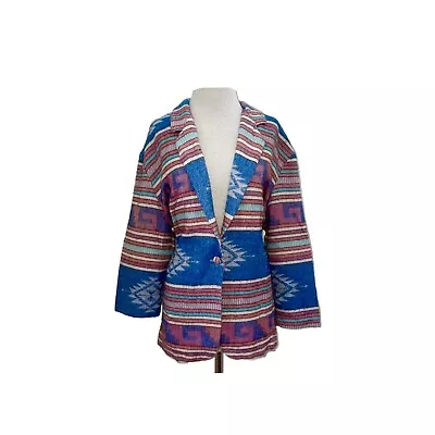 Vintage Streetwear Made In USA Navajo Western Blanket Blazer Jacket Size XL • $47.47