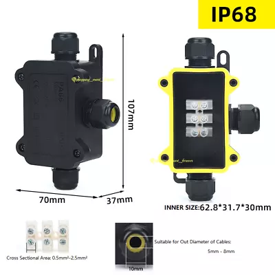 Waterproof Electrical Cable Mini Case Wire 3pin Connector Outdoor IP68 Box 1:2 • $4.13