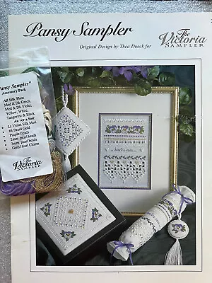 The Victoria Sampler- Pansy Sampler Chart & Accessory Pack- OOP • $42