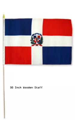 12x18 12 X18  Dominican Republic Country Stick Flag 30  Wood Staff • $8.88