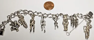 Vintage Sterling Silver Automade Charm Bracelet With 8 Figure Charms Dancer More • $55.26