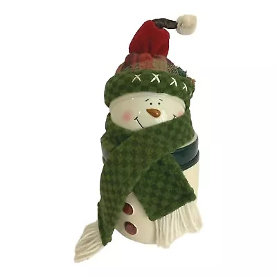 Nantucket Home Ceramic Snowman Cookie Jar Plaid Knit Hat With Checkered Scarf • $14.99