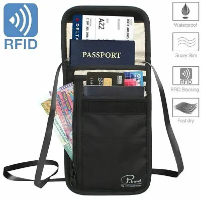 $9.99 • Buy Travel Wallet RFID Blocking Passport Card Holder Neck Stash Pouch Bag Security
