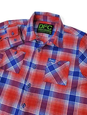 Dixxon Flannel Youth  Shirt Large Plaid Red Blue Multicolor Longsleeve Button Up • $30