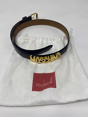 Moschino By Redwall Brown Skinny Leather Gold Letter Belt • $250