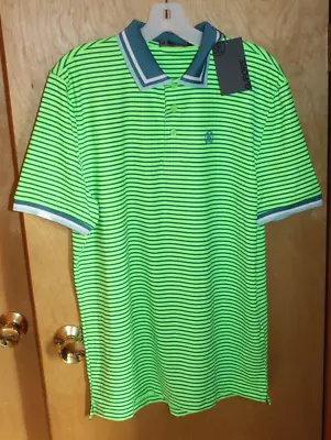 NEW G/FORE Men Skulls & T's 3D Tech Jersey Golf Polo Shirt MED Green Stripe LOGO • $9.99