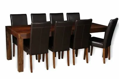 Solid Mango Wood Dakota 220cm Dining Table & 8 Leather Chairs New Furniture  • £1249.45