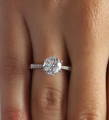 1.95 Ct Pave 6 Prong Round Cut Diamond Engagement Ring SI2 D White Gold Treated • $2855.52