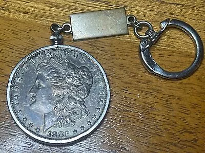 Vintage 1883 Morgan Silver Dollar In Bezel Keychain With Spot For Engraving • $34.99