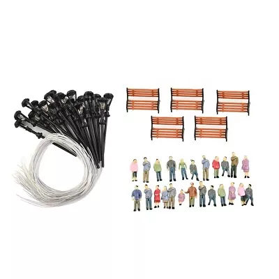 49 Pack HO OO Painted People Figures Bench Lamp Post For Building Train Model • $15.56