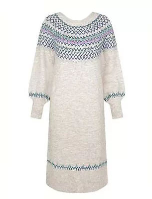 £45 • Buy New MONSOON Size 12 / 14 ( Size M ) CREAM Fairisle JUMPER  KNIT DRESS BNWT
