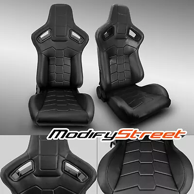 $283.98 • Buy 2 X BLACK PVC MAIN LEATHER LEFT/RIGHT RACING CAR SEATS PAIR