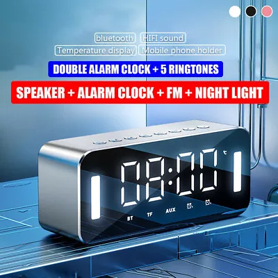 $26.90 • Buy Digital Alarm Clock FM Radio Wireless Bluetooth Mirror LED With Speaker Portable