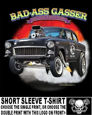 Vintage 1955 Outlaw Bad Ass 2 Lane Blacktop Gasser Drag Race Skull Car T-shirt 7 • $23.99