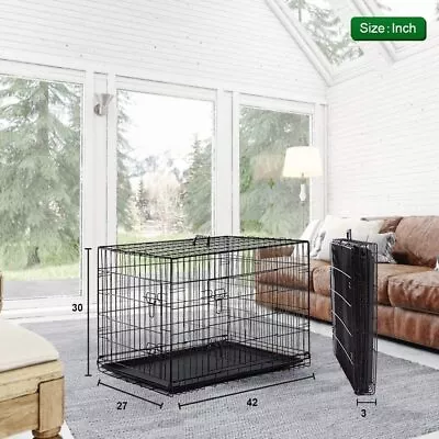 24 /30 /36 /42 /48 Dog Crate Dog Cage Foldable Metal Dog Kennel W/Removable Tray • $39.99