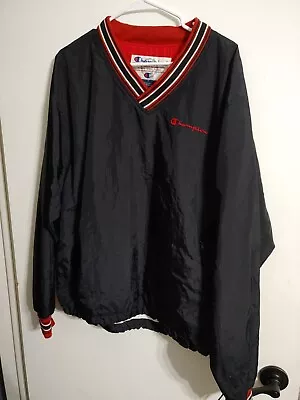 Vintage Champion Windbreaker Pullover Black & Red Embroidered Mens M • $24.99