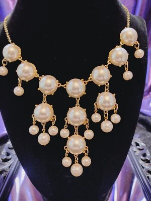 $9.99 • Buy Faux Pearl Bubble Bib Necklace Gold Tone (719)