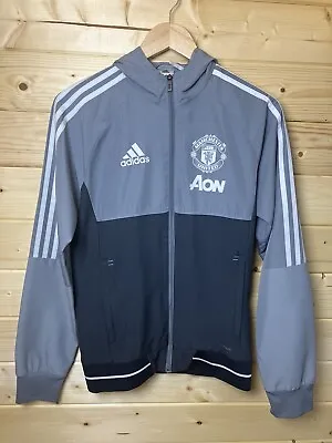 Manchester United 2010 Retro Track Suit Top Jacket Hooded Grey Gym Small VGC • £24.97