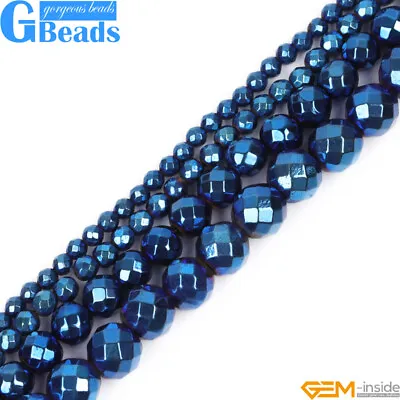 Magnetic Hematite Blue Metallic Coated Faceted Round Beads Jewelry Making Strand • $6.17
