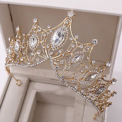 Crystal Crown Tiara Crown Wedding Vintage Black Baroque Queen Crown Pearl • $20.99