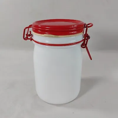 Cerve Hermetic Milk Glass Storage Jar 750ml Red & White Made In Italy Vintage • £11.95