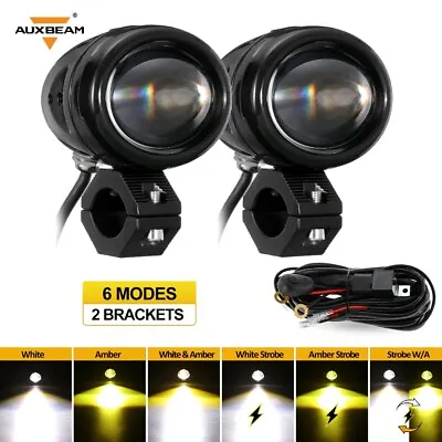 LED Motorcycle Headlight Driving Fog Light Lamps White Amber Strobe For Harley • $79.59