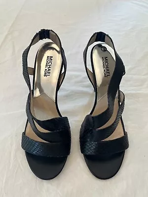 Michael Kors Womens Snakeskin Black Strappy Heels | Size 9.5M • $32