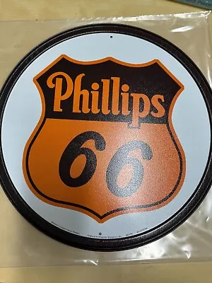 PHILLIPS 66 GAS Metal Round Sign Shield Decor Orange Black Vintage • $10