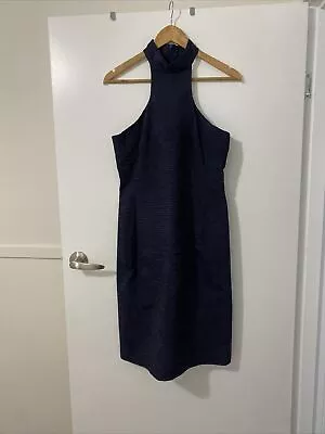 Carla Zampatti Navy Dress With Cut Away Shoulders Size 10. PERFECT CONDITION. • $60