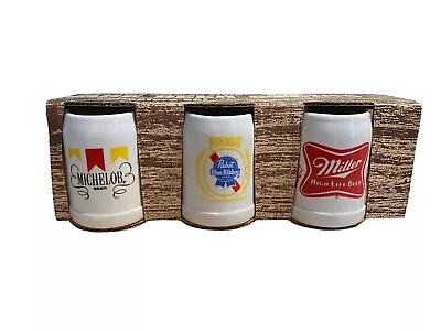 Miniature Beer Steins 3 Mug Mini Souvenirs Shots Pabst Miller Michelob 2.5” • $19