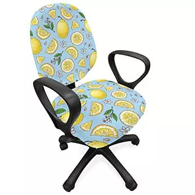  Lemons Office Chair Slipcover Colorful Medium Size - 2 Pieces Blue Yellow • $40.09
