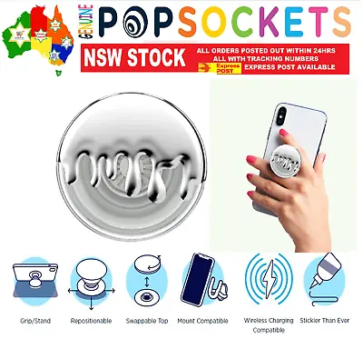 $24.50 • Buy PopSockets Grip Pop Socket Premium Oil Silver Drip Stand Phone Holder Mount