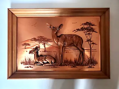 Vintage 3D Copper Relief Deer Wall Art Framed Signed John Louw 14x20 Cabin • $49.99