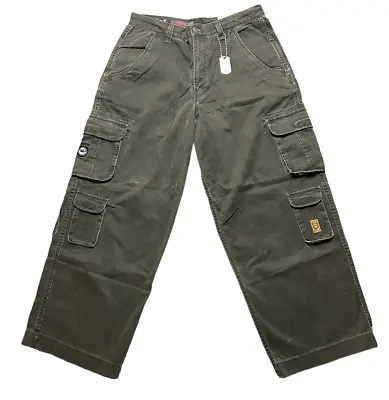 JNCO Jeans Men's Size 36/30 Army Twill Green Cargo Pants Baggy Pockets New VTG • $369.99