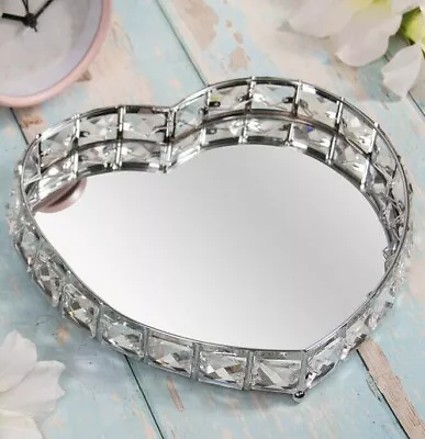 Heart Crystal Edge Mirror Tray Decoration Candle Holder Table Plate Centrepiece • £16.99