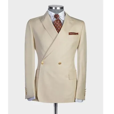 Vintage Men Suits Double Breasted Business Blazer Coat For Man Groom Regular Fit • $109.99