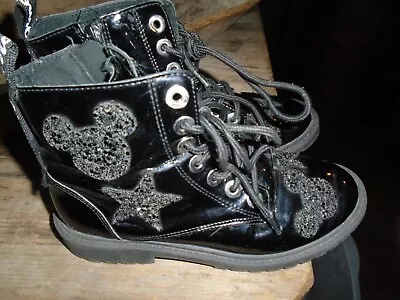 Ankle Boots Lace Up Zip Side  Zara Girls Black Glitter Mickey Mouse  US 5 (35) • $20