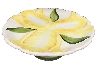 Vintage Lefton China Hand Painted Yellow Iris 9  Cake Stand Plate #7121 Floral • $16