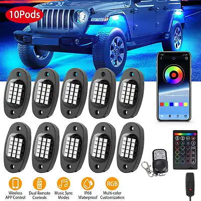 10 Pods RGB LED Rock Lights For Motorcycle Underglow Light Kit With APP Control • $47.42