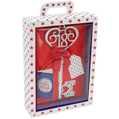 Boxed Silver 18th Birthday Key Keepsake Gift - Male Red Design • £8.39