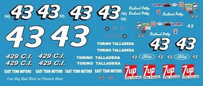 #43 Richard Petty Ford Torino 1969 1/24th - 1/25th Scale Nascar Decals • $9.99