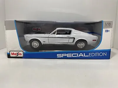 Maisto 1968 Ford Mustang Gt Cobra Jet White  1:18 Scale Die Cast Free Shipping • $35.99