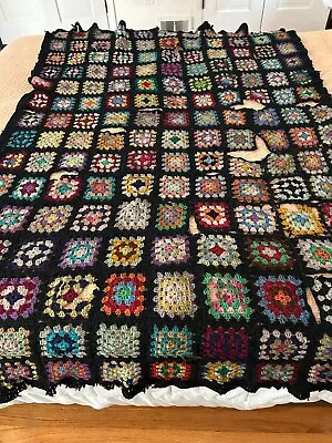 Vintage Wool Granny Square Afghan Blanket 47 X 64 Cutter Or Repair • $9.99