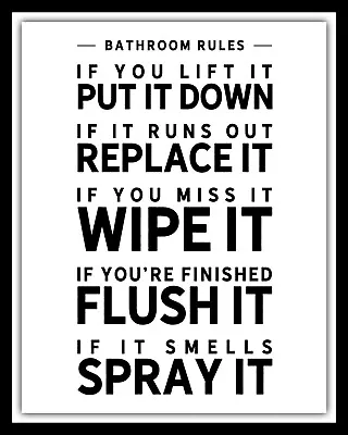 Bathroom Rules Wipe Flush Spray Replace Loo Toilet Metal Plaque Wall Sign 022 • £4.99