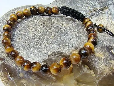 £6.99 • Buy Men's Gemstone Macrame Beaded Bracelet All 6mm Yellow TIGER EYE Beads Gift 