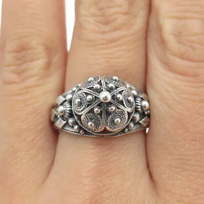 925 Sterling Silver Vintage Israel Cannetille Filigree Oxidized Ring Size 9.75 • $54.95